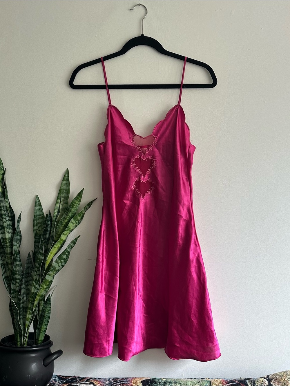 Fuchsia Satin Slip Dress with Heart Cutout